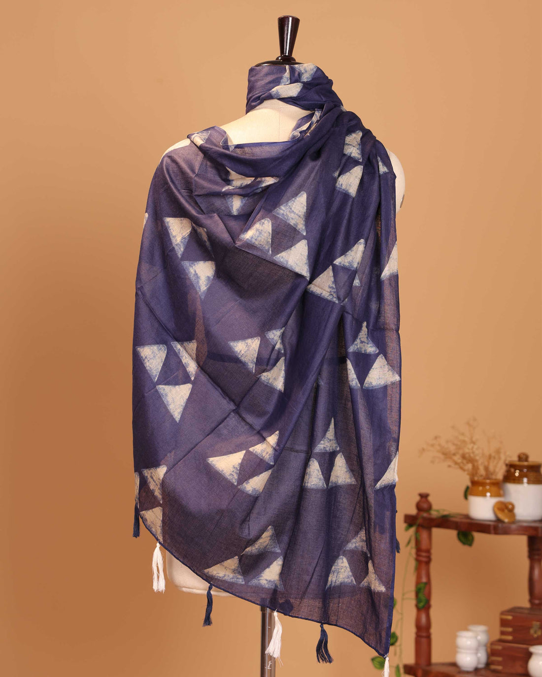 Traditional Geometric Motif Women's Stole - Navy