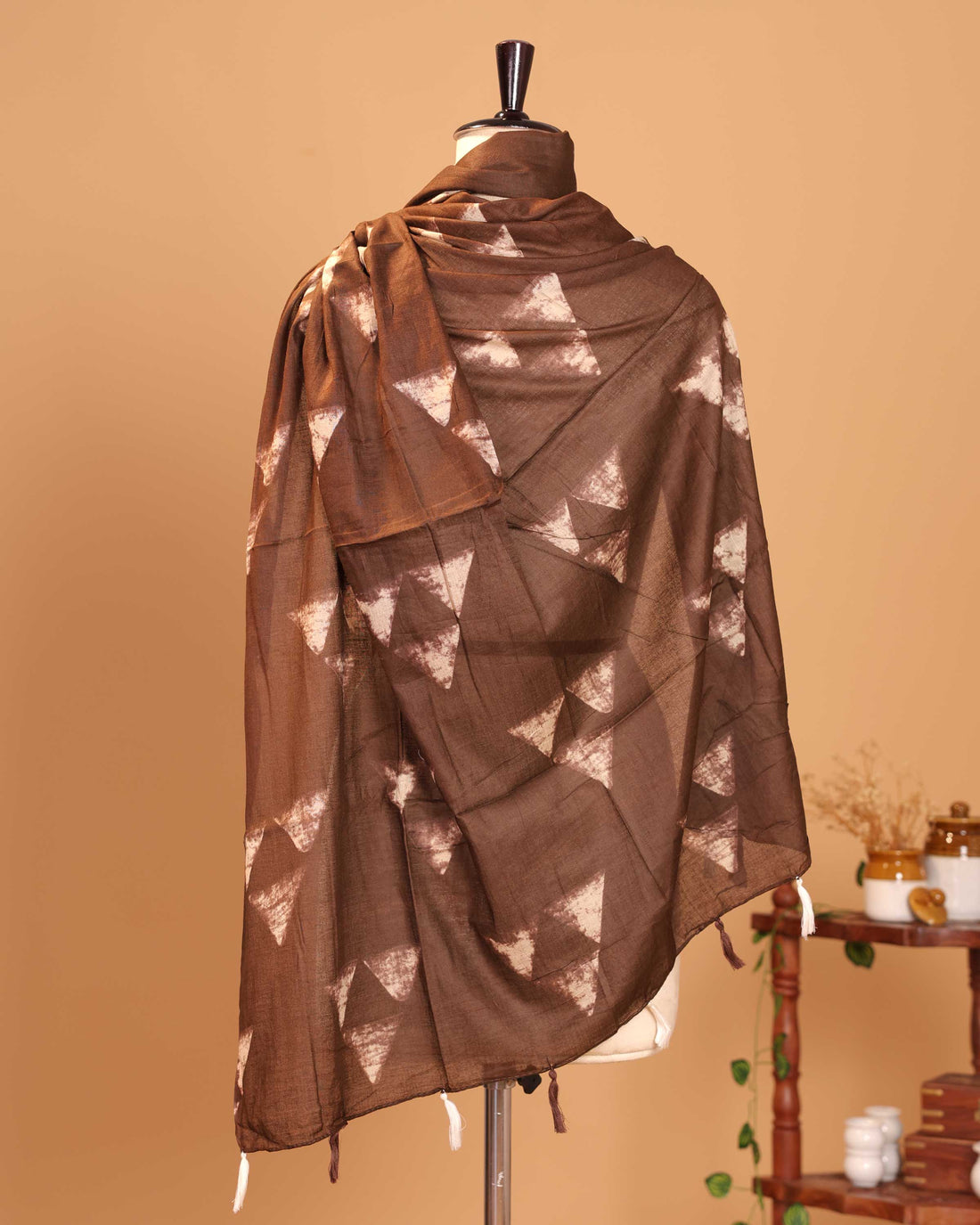 Traditional Geometric Motif Women's Stole - Brown