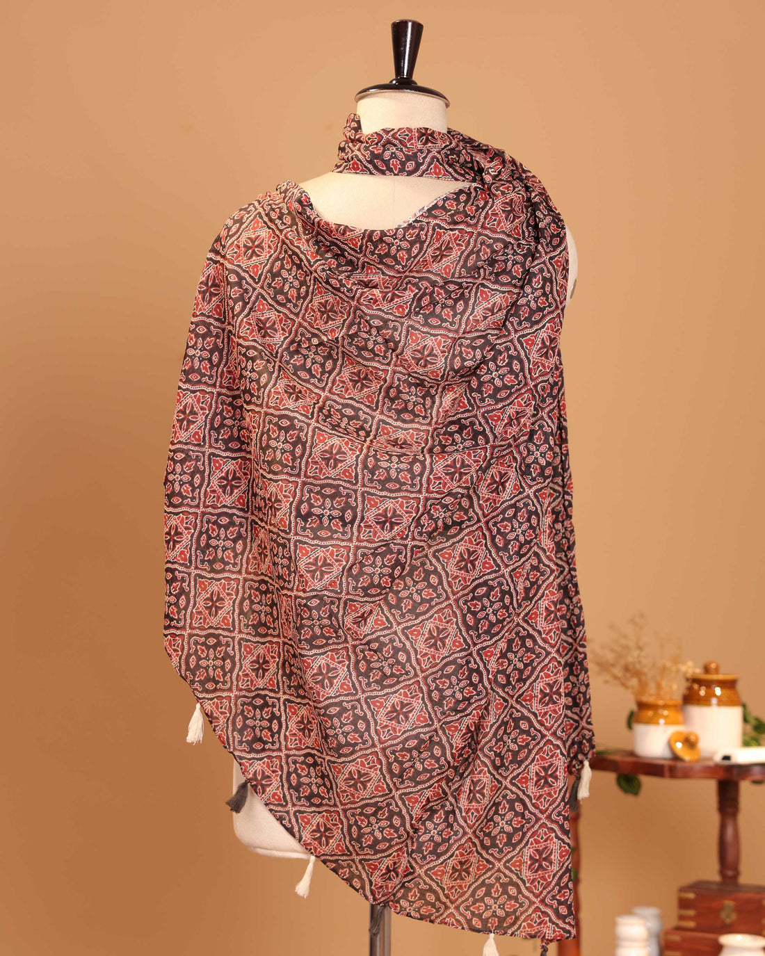 Traditional Floral Printed Women's Stole - Red