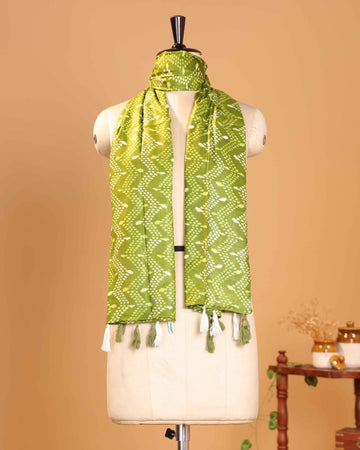 Elegant Women’s Dupatta with Traditional Bandhani Inspired Pattern Design and Tasselled Ends - Green