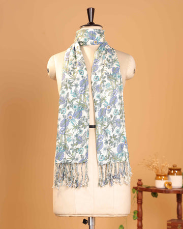 Elegant Women’s Dupatta with All Over Botanical Floral Print and Tassel Finish - Cream