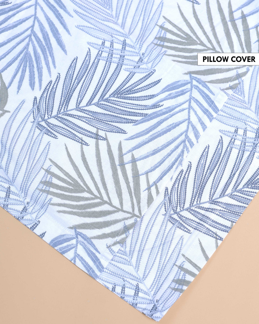 Palm Leaf Print Bed Cover with Matching Pillow Cover Set - White