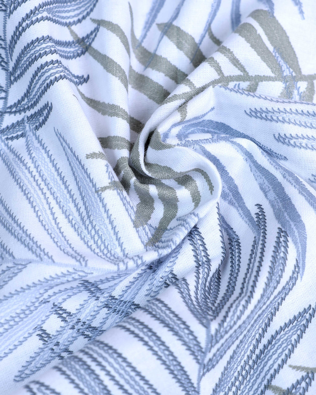 Palm Leaf Print Single Bed Cover with Matching Pillow Cover Set - White