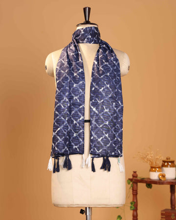 Elegant Women’s Abstract Geometric Printed Dupatta with Handcrafted Tassel Detailing - Navy Blue