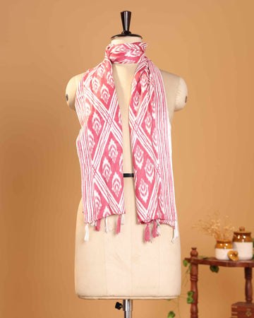 Elegant Women’s Ikkat Inspired Printed Dupatta with Geometric Motifs and Tassel Detailing - Pink
