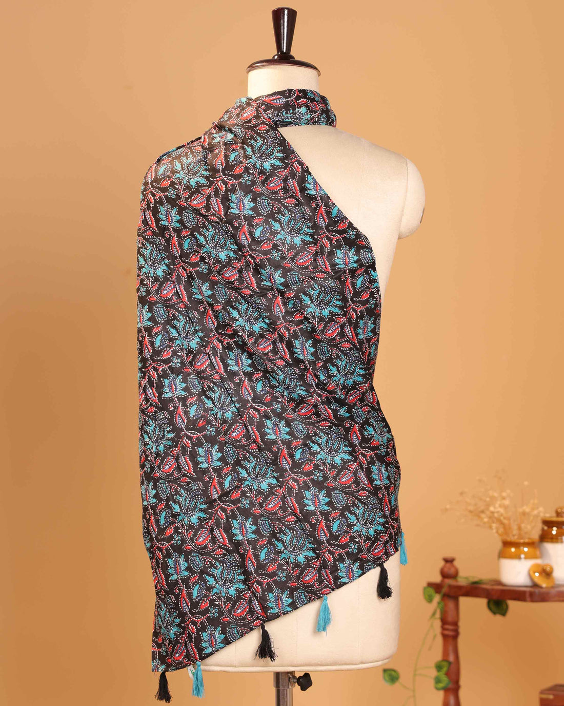 Elegant Women’s Dupatta with Floral Vine Motifs and Decorative Tasselled Ends - Multi
