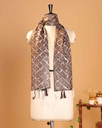 Elegant Women’s Abstract Geometric Printed Dupatta with Handcrafted Tassel Detailing - Brown