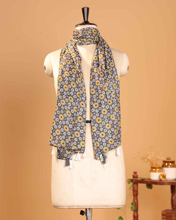 Elegant Women’s Floral & Geometric Motif Printed Dupatta with Repeating Traditional Pattern - Brown