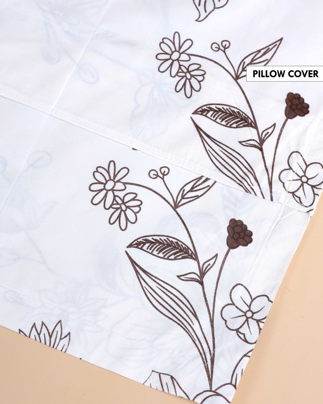 Floral Print Design Bed Cover with Matching Pillow Cover Set - Cream