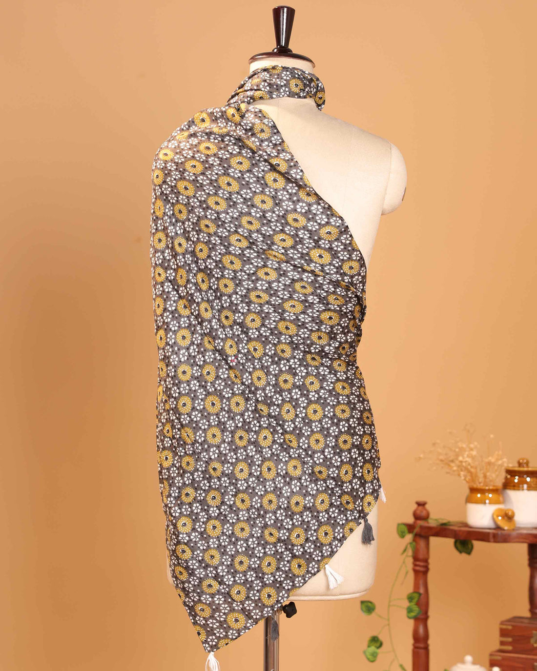 Elegant Women’s Floral & Geometric Motif Printed Dupatta with Repeating Traditional Pattern - Brown