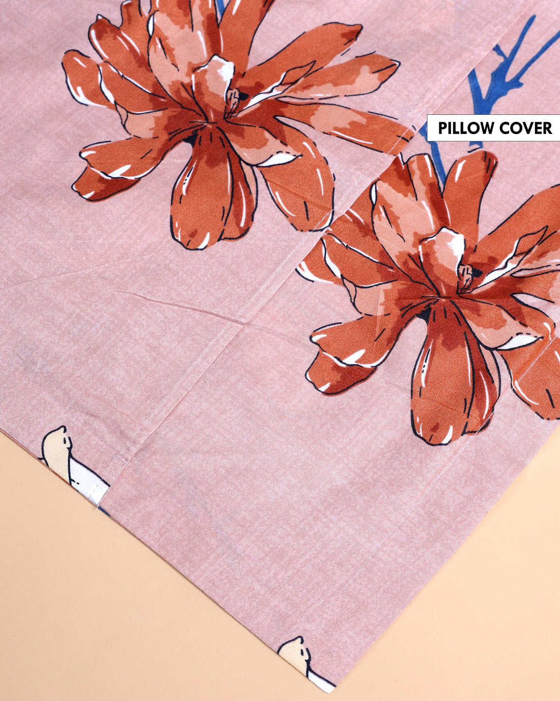 Floral Print Design Bed Cover with Matching Pillow Cover Set - Brown