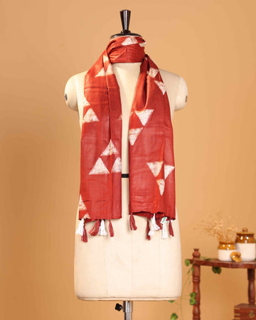 Elegant Women’s Printed Dupatta with Modern Geometric Triangle Pattern and Handcrafted Tassel Finish - Red