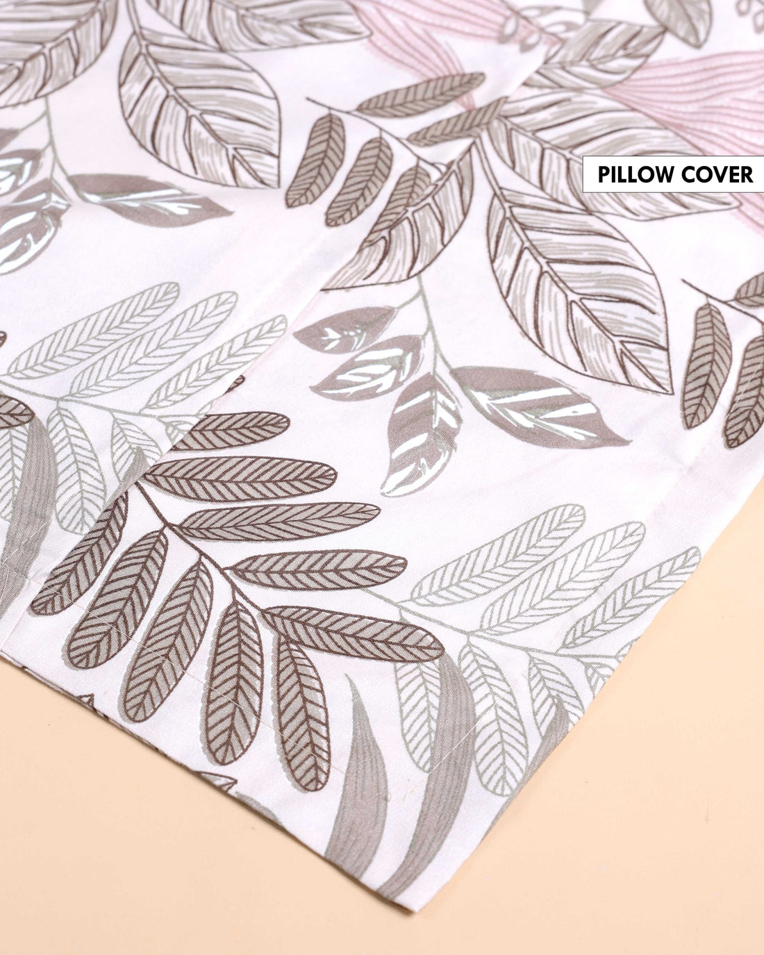 Elegant Leaf Motif Print Design Bed Cover with Matching Pillow Cover Set - White