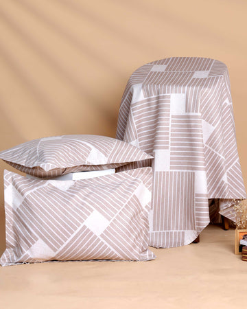 Elegant Geometric Patterned Print Design Bed Cover with Matching Pillow Cover Set - Brown