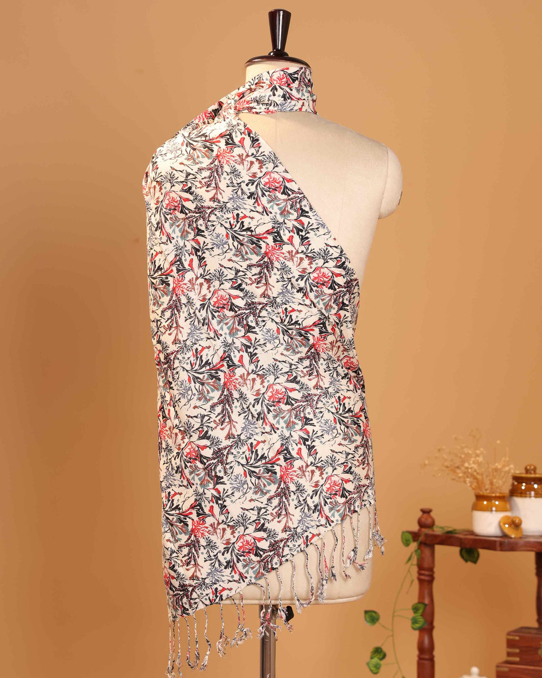 Elegant Women’s Floral Printed Dupatta with All Over Botanical Motifs and Tassel Finish - Off White