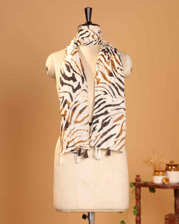 Elegant Women’s Printed Dupatta with Abstract Pattern and Tassel Detailing - Multi