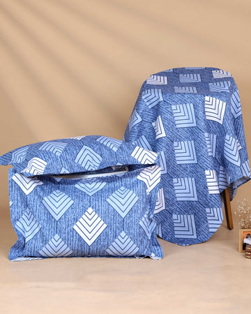 Elegant Geometric Pattern Bed Cover with Matching Pillow Cover Set - Blue