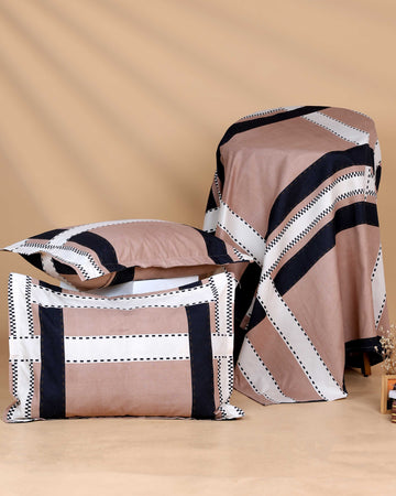 Elegant Abstract Printed Pattern Bed Cover with Matching Pillow Cover Set - Brown