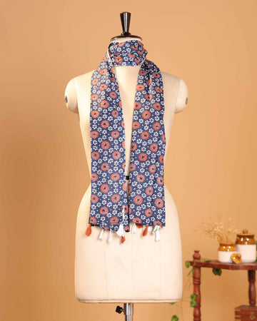 Elegant Women’s Floral & Geometric Motif Printed Dupatta with Repeating Traditional Pattern - Blue