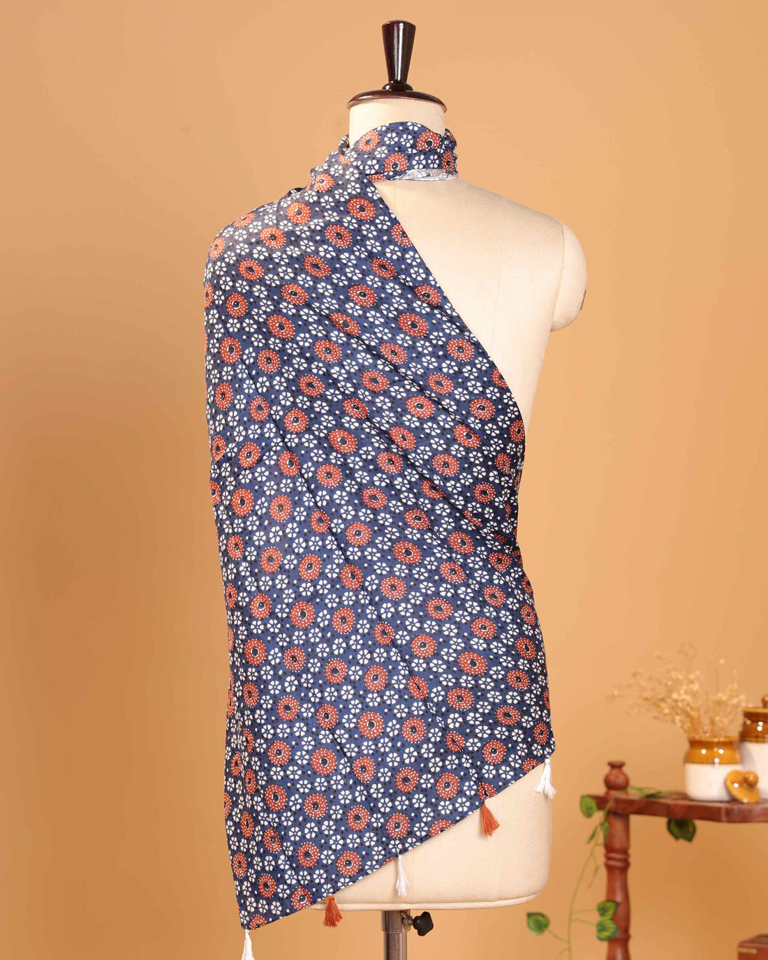 Elegant Women’s Floral & Geometric Motif Printed Dupatta with Repeating Traditional Pattern - Blue