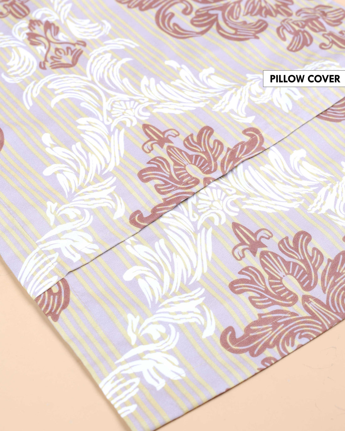 Elegant Floral & Striped Pattern Bed Cover with Matching Pillow Cover Set - Lavender