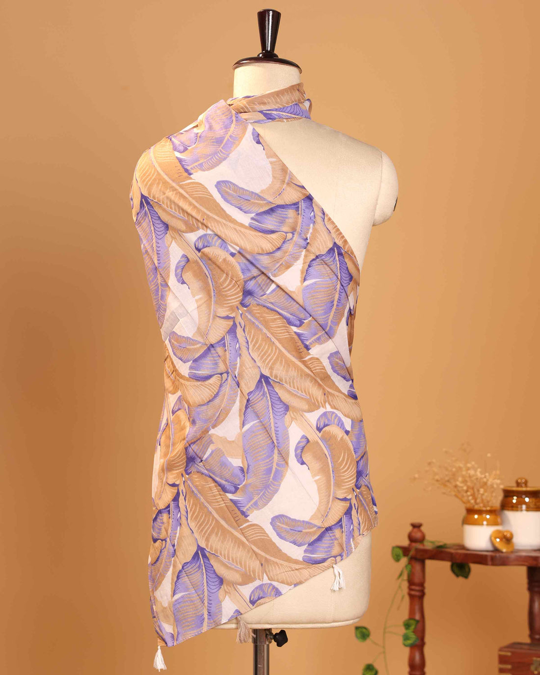 Elegant Women’s Printed Dupatta with Leaf Motif Design and Decorative Tassel Detailing - Multi
