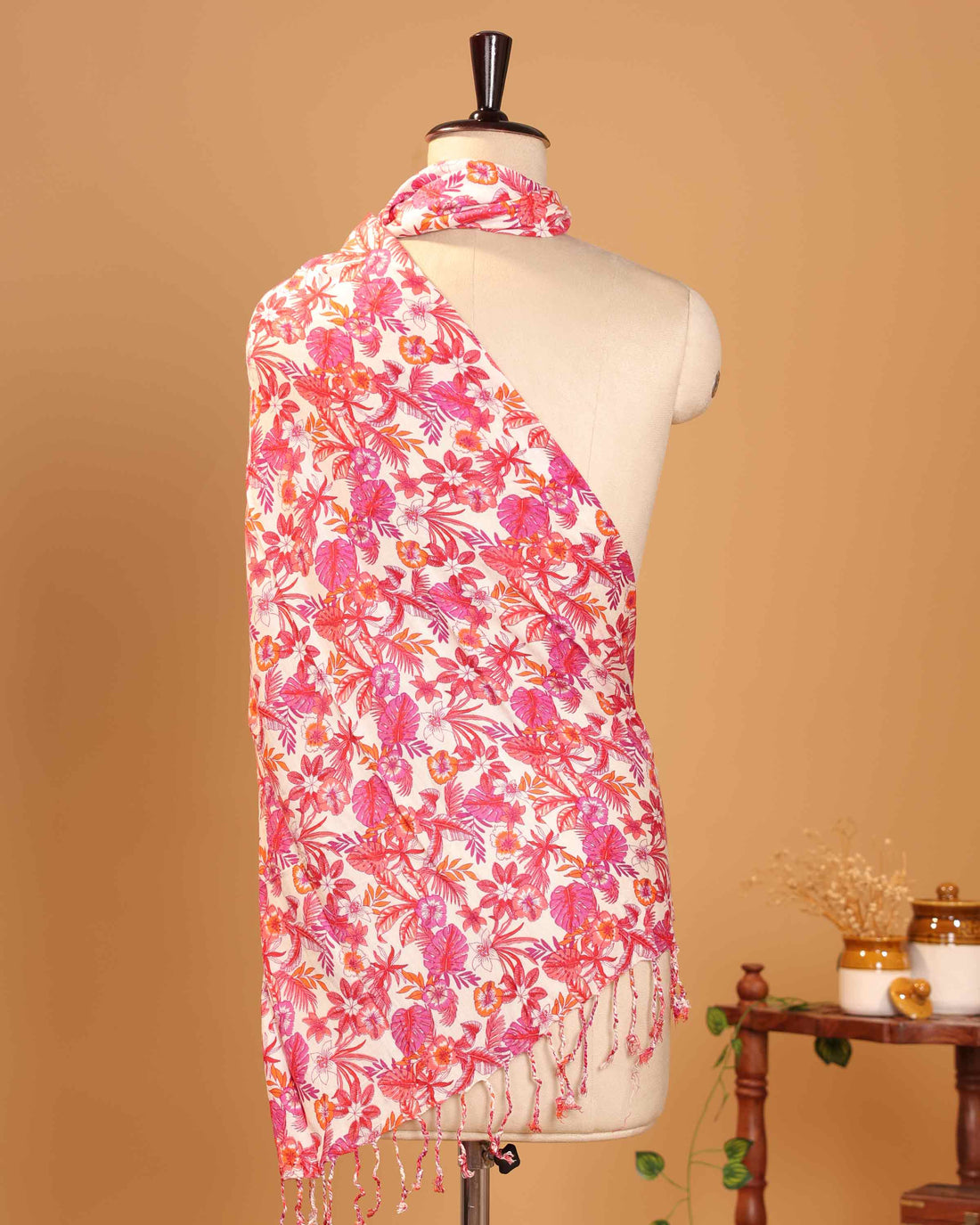 Elegant Women’s Floral Print Dupatta with All Over Leaf and Blossom Motif - Cream