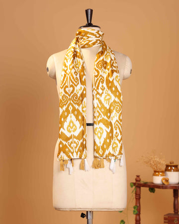 Elegant Women’s Ikkat Pattern Dupatta with Traditional Motifs and Tassel Detailing - Mustard