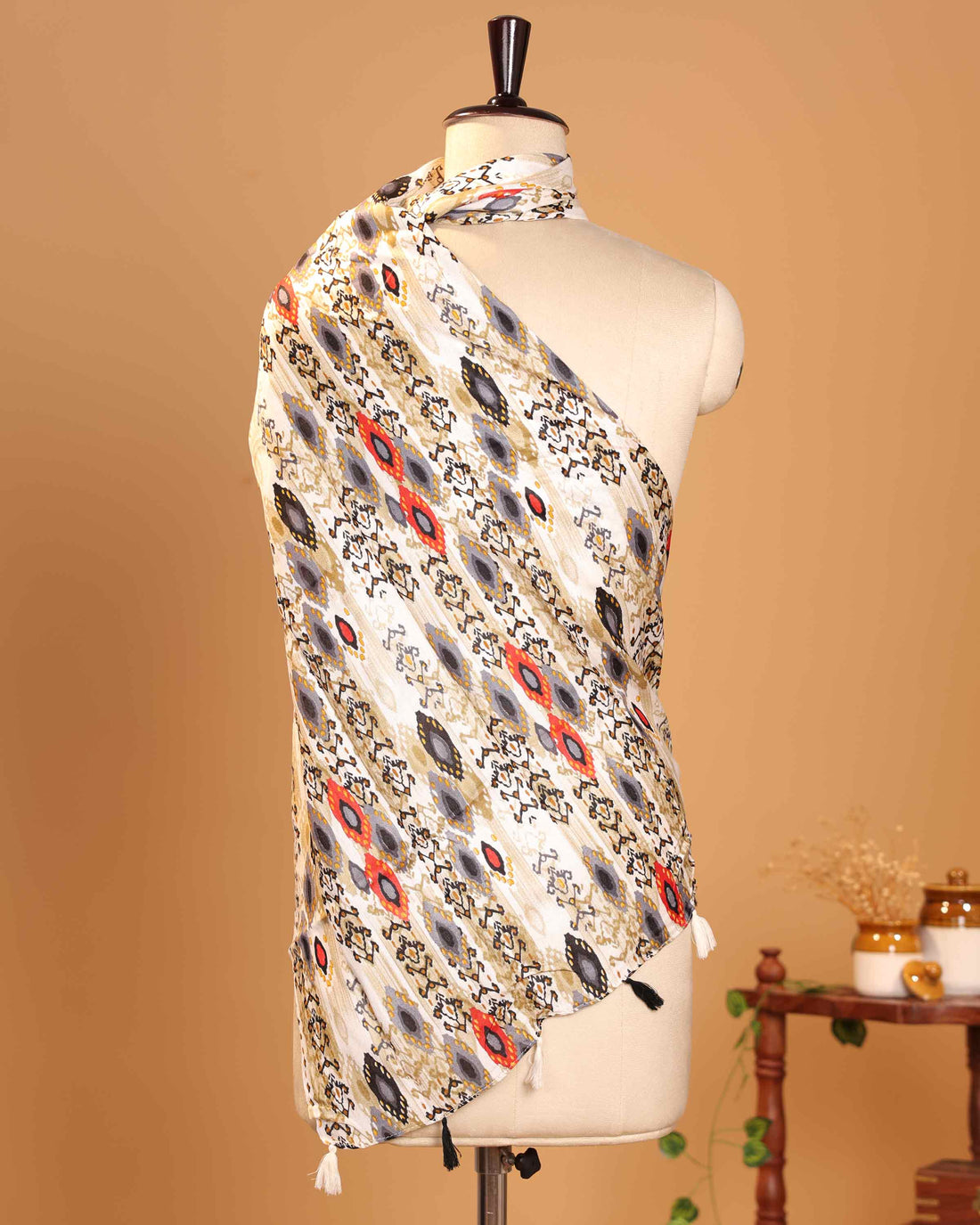 Elegant Women’s Printed Ikkat Inspired Dupatta with Geometric Motifs and Tassel Finish - Multi