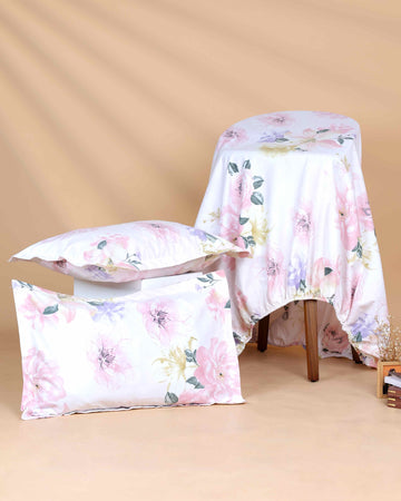 Elegant Floral Pattern Bed Cover with Matching Pillow Cover Set - Pink