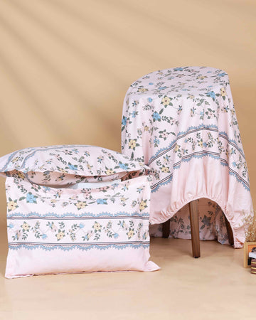 Elegant Floral Pattern Bed Cover with Matching Pillow Cover Set - Pink