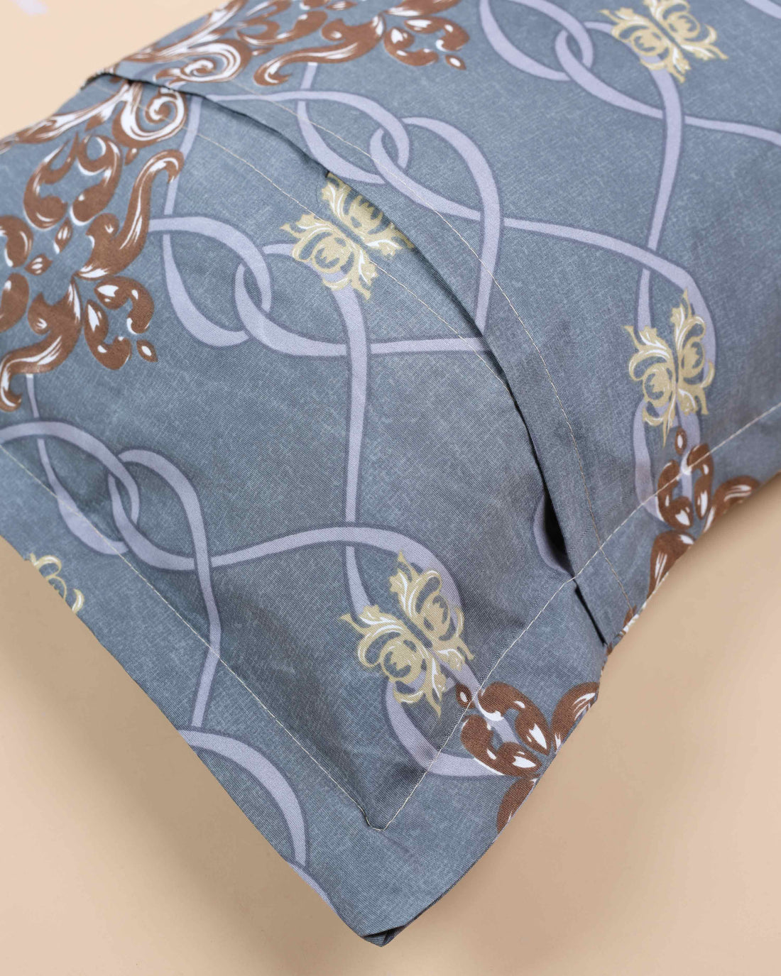 Elegant Scrollwork & Floral Pattern Bed Cover with Matching Pillow Cover Set - Dark Grey