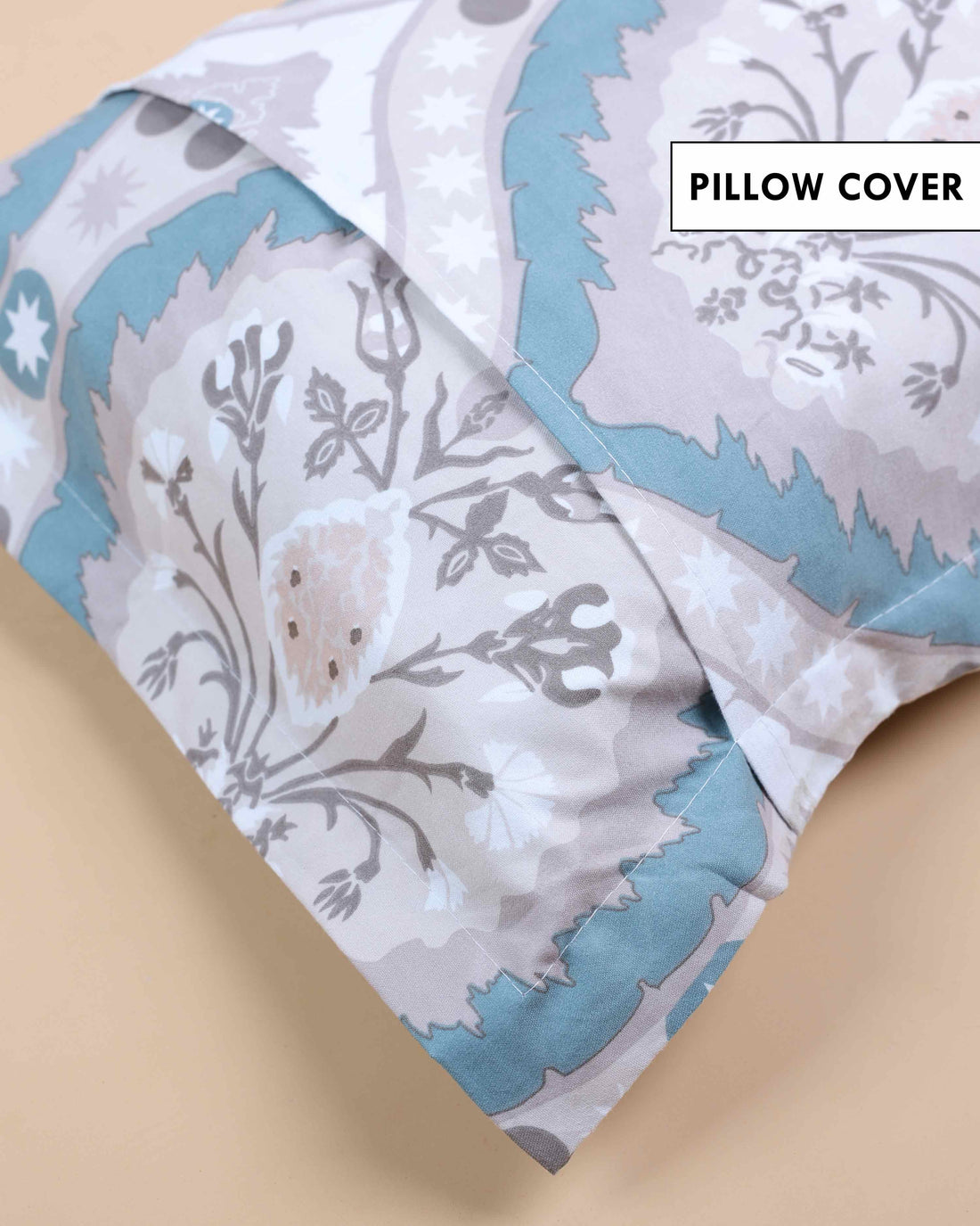Elegant Scrollwork & Floral Pattern Bed Cover with Matching Pillow Cover Set - White