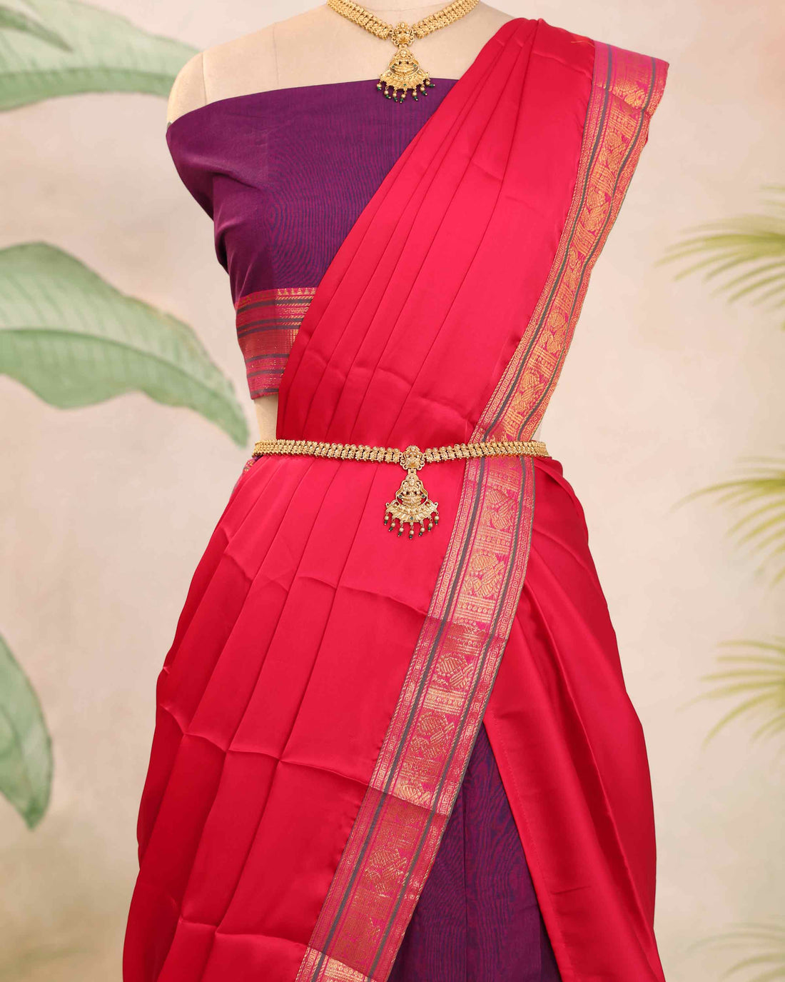 Elegant Chettinad Half Saree with Traditional Woven Border and Classic Contrast Shawl - Deep Purple