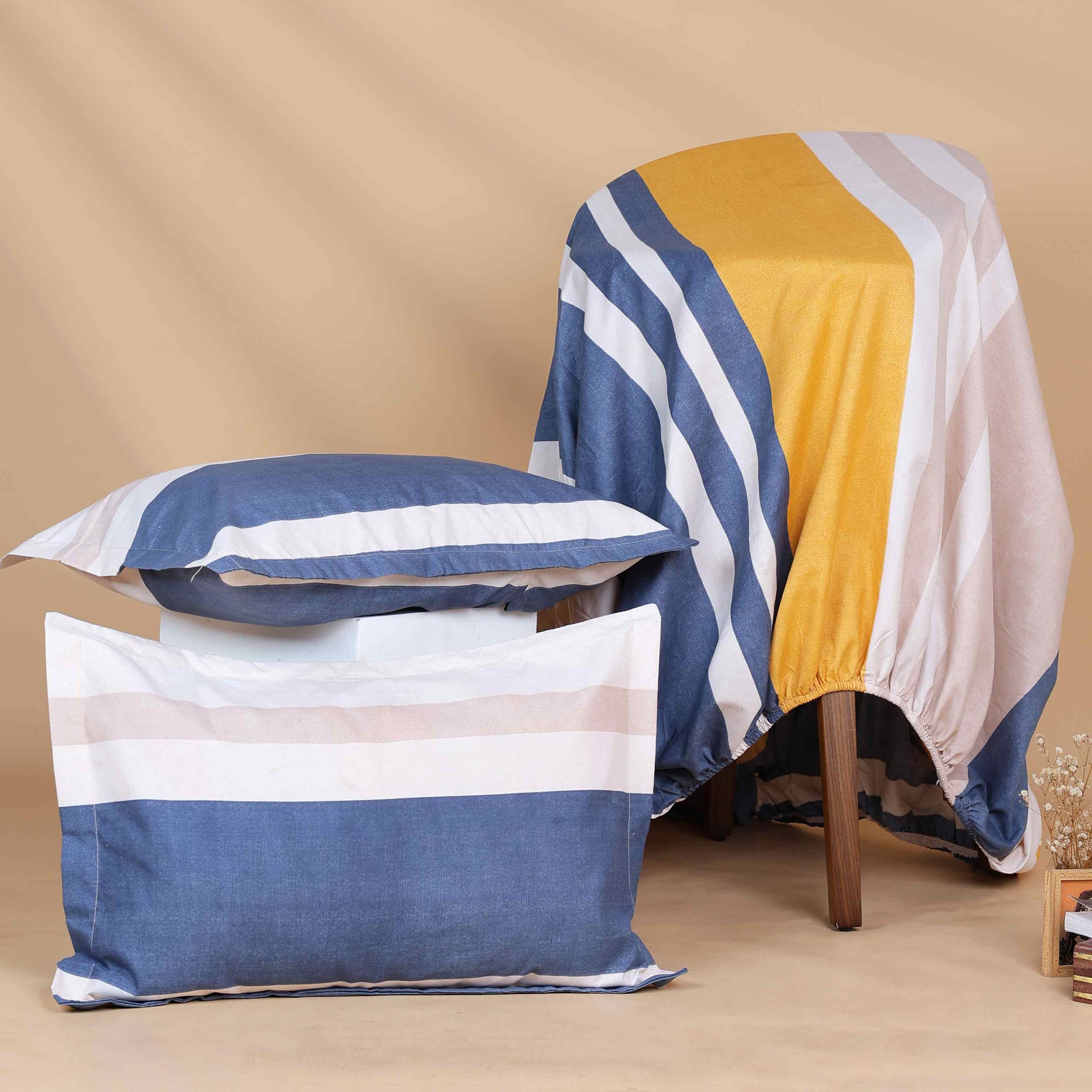 Elegant Striped Pattern King Size Bed Cover with Matching Pillow Cover Set - Multi