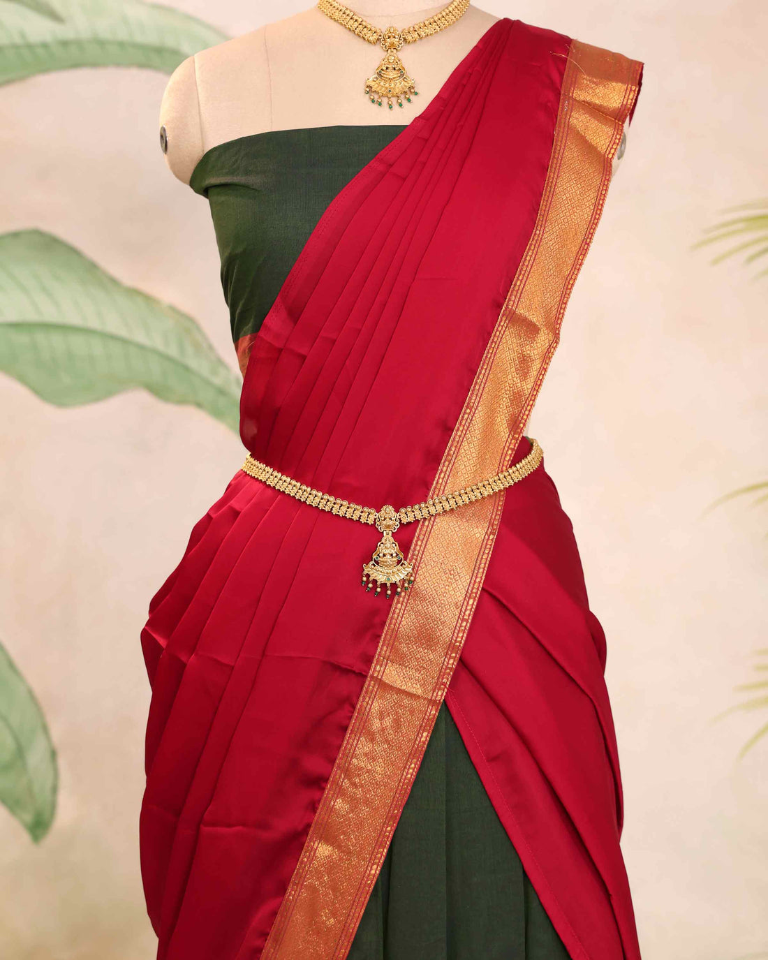 Elegant Chettinad Half Saree with Traditional Woven Border and Classic Contrast Shawl - Green