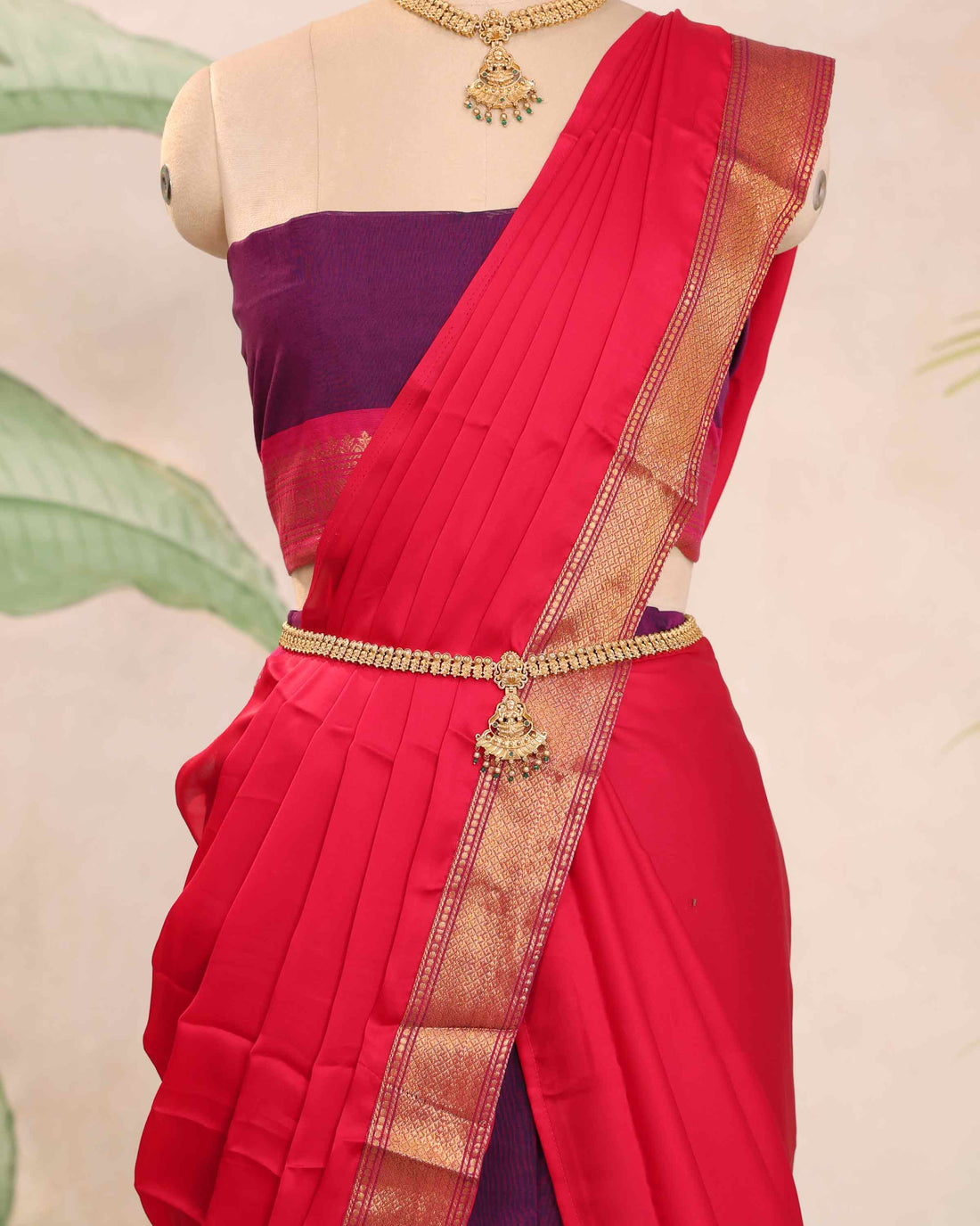 Elegant Chettinad Half Saree with Traditional Woven Border and Classic Contrast Shawl - Deep Purple