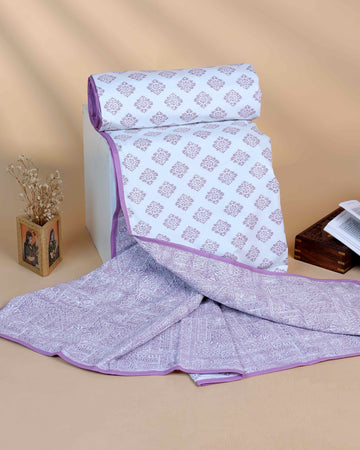 Hand Block Printed Cotton Single Quilt  - White