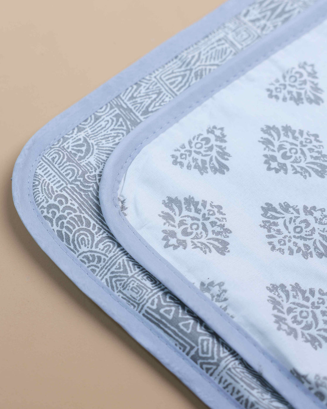 Hand Block Printed Cotton Single Quilt  - White