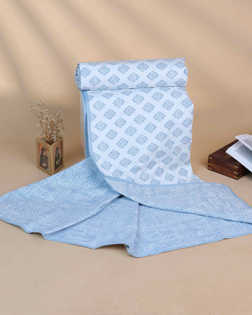 Hand Block Printed Cotton Single Quilt - White