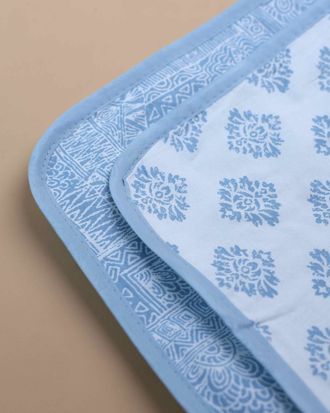 Hand Block Printed Cotton Single Quilt - White