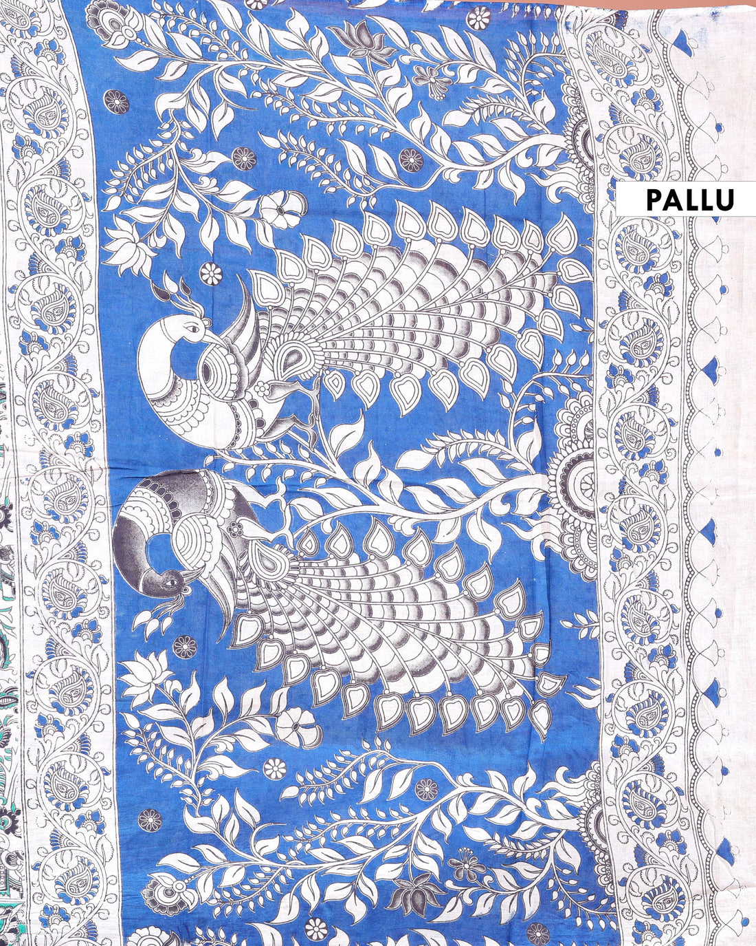 Hand-Painted Kalamkari Cotton Saree with Traditional Motifs - Cream