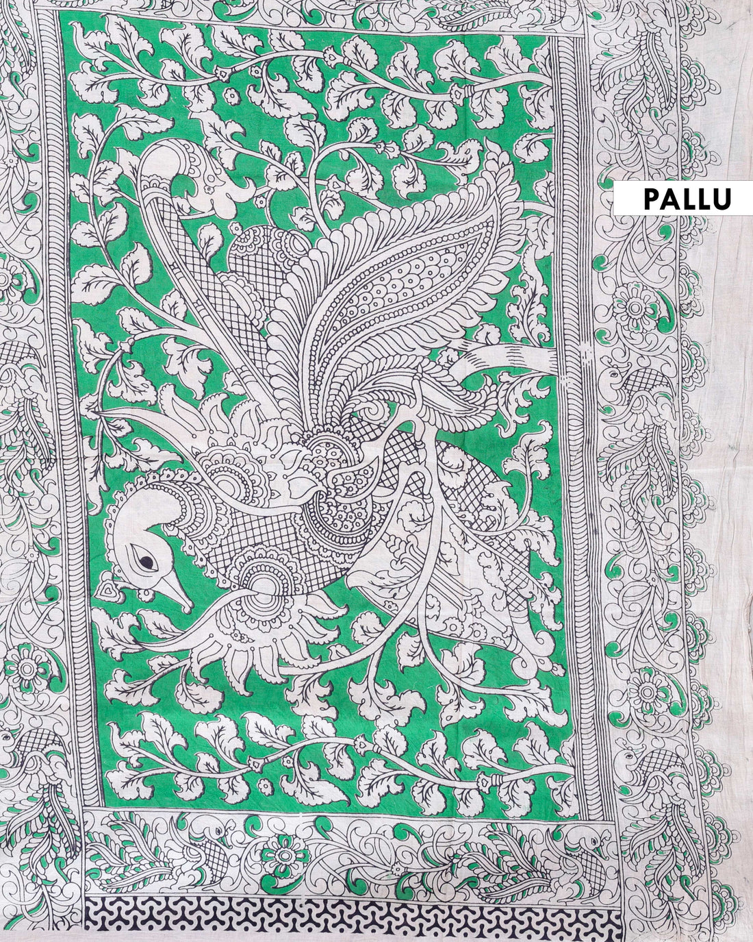 Handloom Kalamkari Cotton Saree with Traditional Peacock & Floral Motifs - Orange