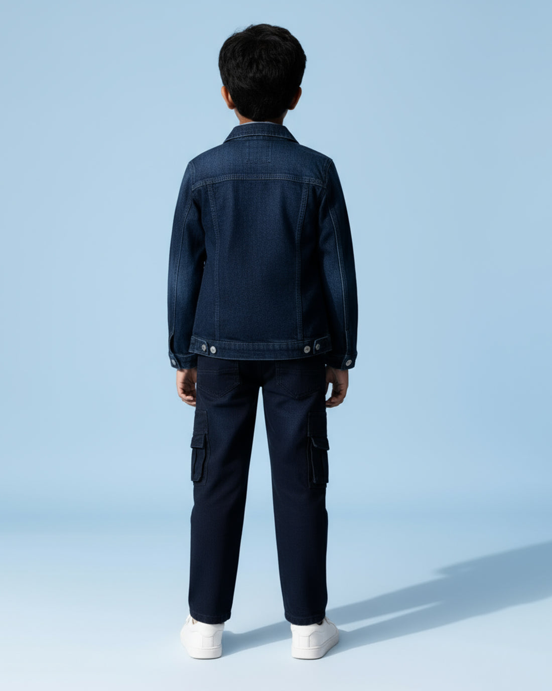 Stylish Boys Denim Cargo Jeans with Front Pockets and Zip Detailing - Dark Blue
