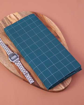 Men’s Sangu Brand Premium Cotton Lungi 2.10 Meter Length with Checked Pattern - Teal