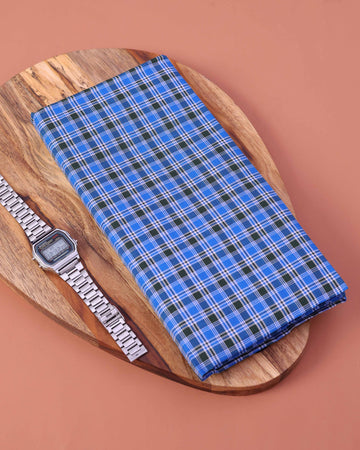 Men’s 999 Brand Premium Cotton Lungi 2.10 Meter Length with Checked Pattern - Blue