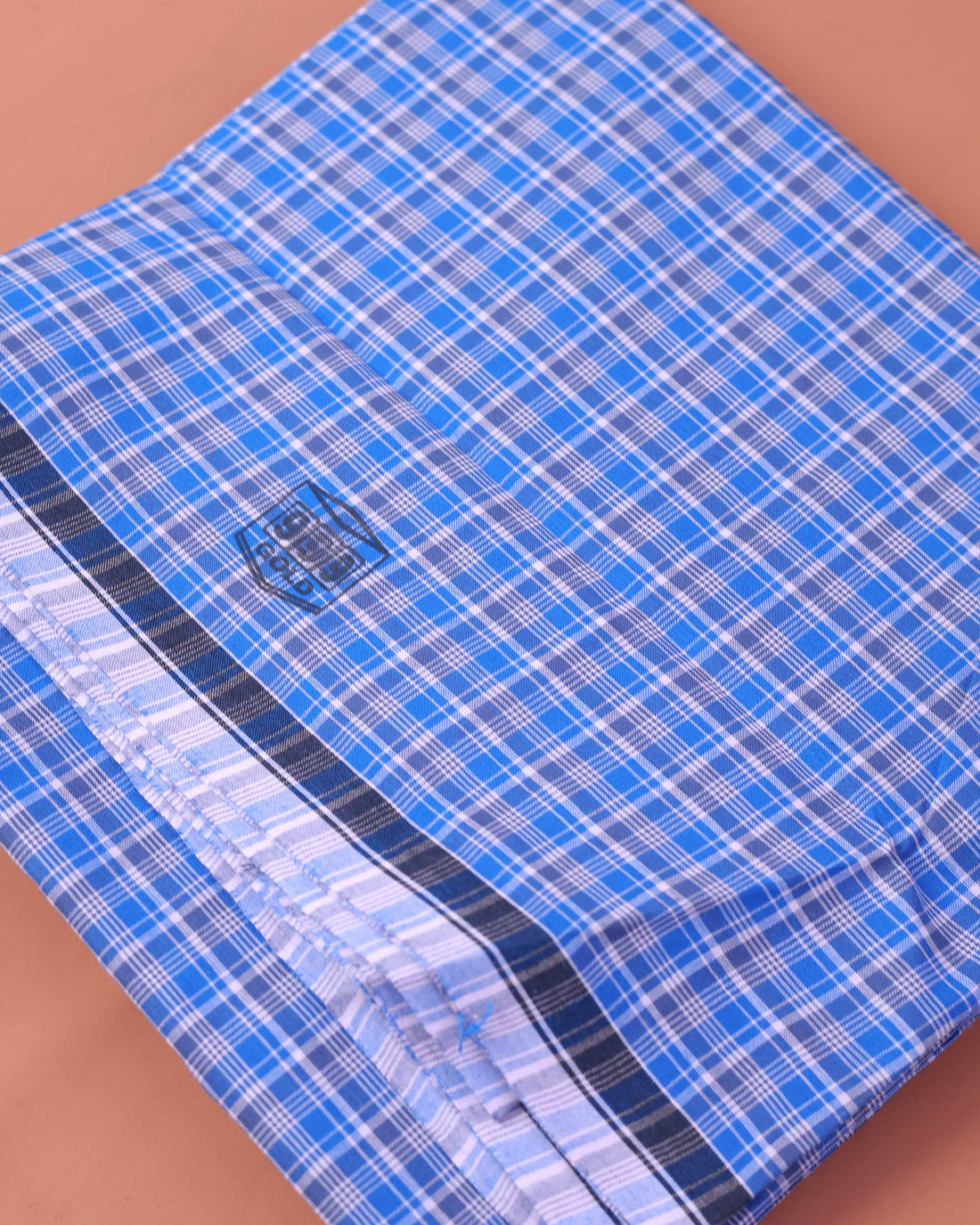 Men’s 999 Brand Premium Cotton Lungi 2.10 Meter Length with Checked Pattern - Blue