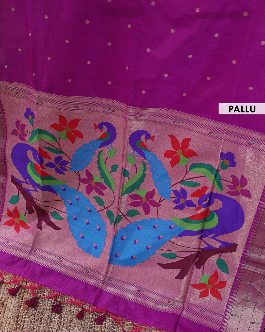 Elegant Paithani Saree with Traditional Peacock and Floral Motifs - Purple
