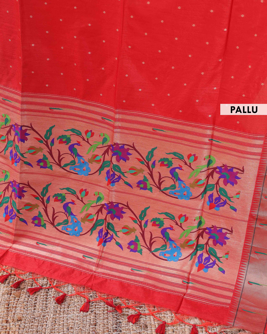 Elegant Paithani Saree with Elaborate Peacock and Floral Weaving on the Pallu - Red