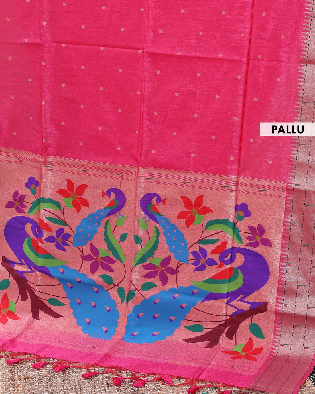 Elegant Paithani Saree with Elaborate Peacock and Floral Weaving on the Pallu - Pink